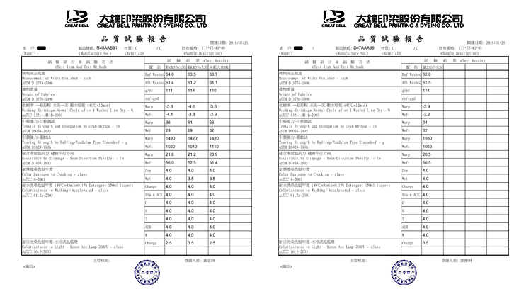 Fotex芙特斯大鐘印染報告